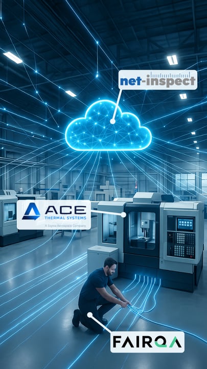 Stylized image with dramatic depiction and visualization of partnership between Net-Inspect cloud service, FAIRQA implementation, and Ace Thermal Systems application. Stylized image with dramatic depiction and visualization of partnership between Net-Inspect cloud service, FAIRQA implementation, and Ace Thermal Systems application.